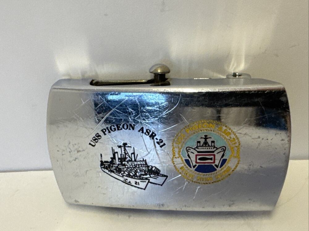 Vintage Zippo US Navy USS Pigeon ASR-21 Belt Buckle Submarine Rescue Diving USN